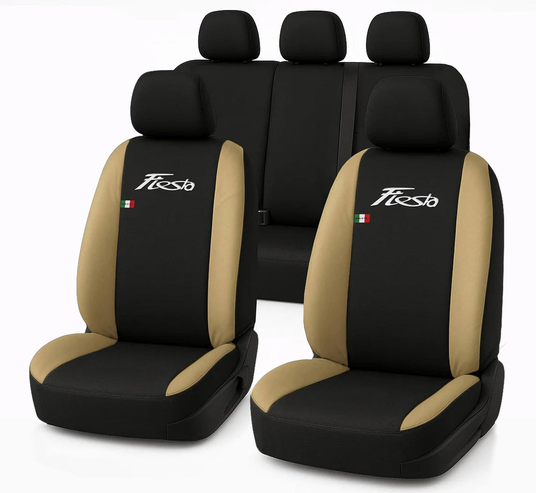 Auto Accessori Lupex - Sitzbezüge für Autositz, kompatibel Autositzbezüge für Fiesta, schwarz beige,