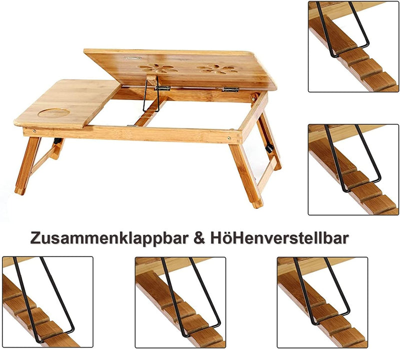 Trintion Frühstückstablett Fürs Bett 50x30cm Bett Tabletttisch mit Lüftungslöchern mit Schublade Kni