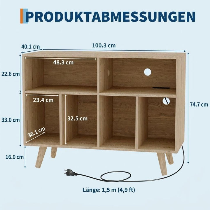 Garvee Grosses Plattenspieler Regal, Schallplattenregal für bis zu 350 Vinyl, Holzregal mit USB und
