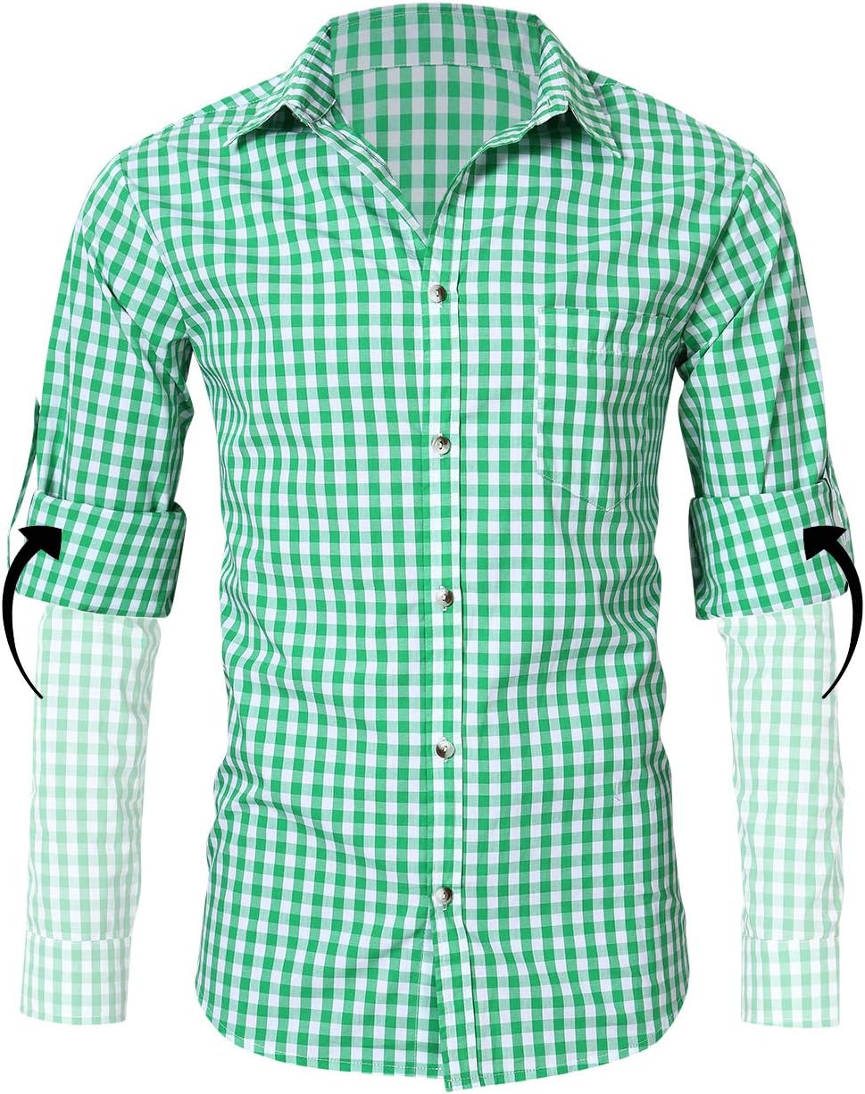 KOJOOIN Trachtenhemd Slim fit Herren kariert Hemd Freizeithemd Langarmhemd Hemd Bestickt Baumwolle -