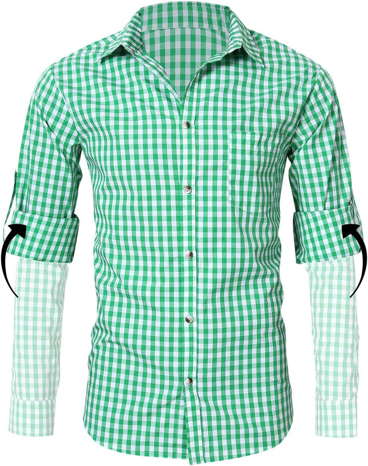 KOJOOIN Trachtenhemd Slim fit Herren kariert Hemd Freizeithemd Langarmhemd Hemd Bestickt Baumwolle -