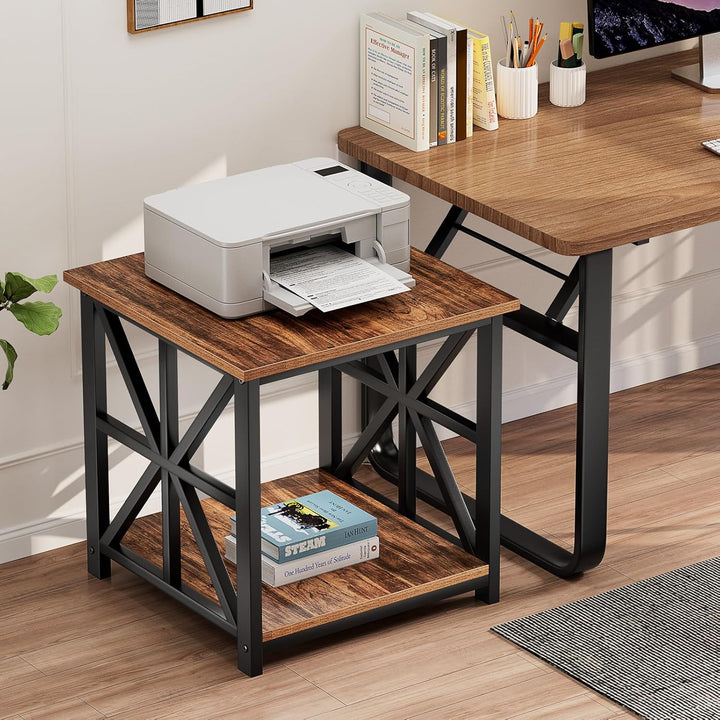 GreenForest Beistelltisch mit 2-stufigem Ablagefach, 50 cm quadratischer Wohnzimmertisch, praktische