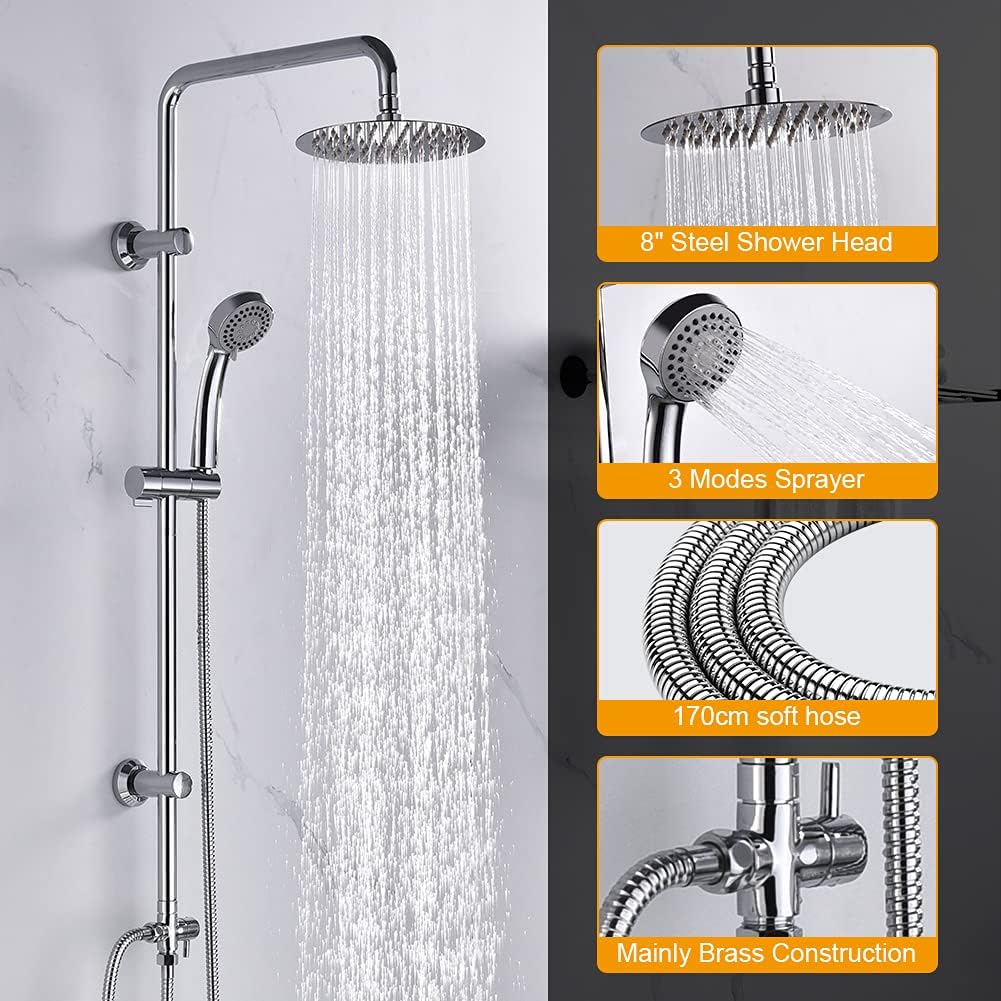 IBERGRIF Duschsystem mit Regendusche, Duschstange, Duschkopf mit Schlauch, Umsteller, Edelstahl Dusc