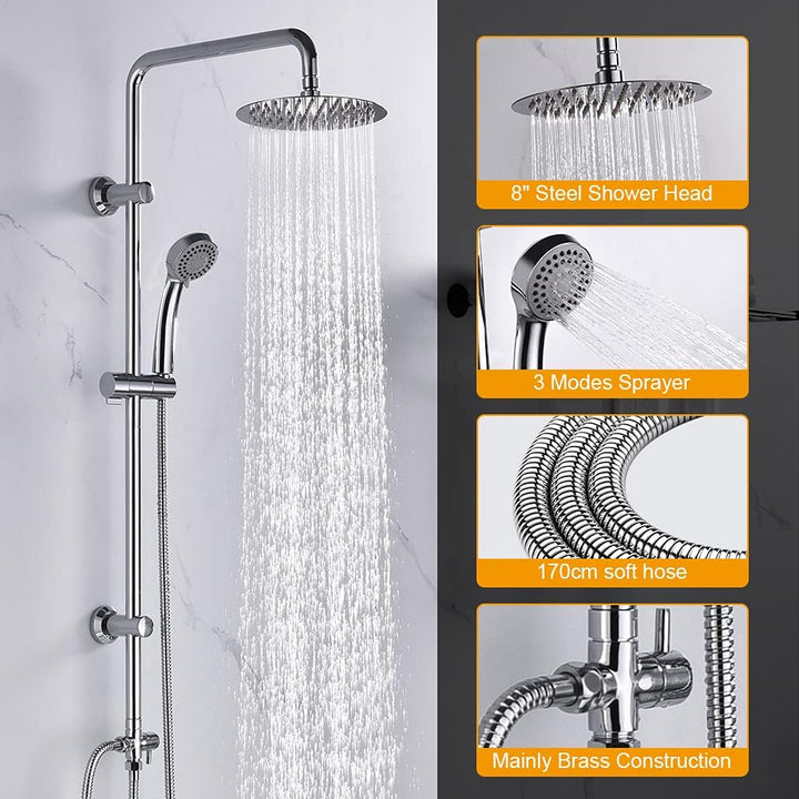 IBERGRIF Duschsystem mit Regendusche, Duschstange, Duschkopf mit Schlauch, Umsteller, Edelstahl Dusc