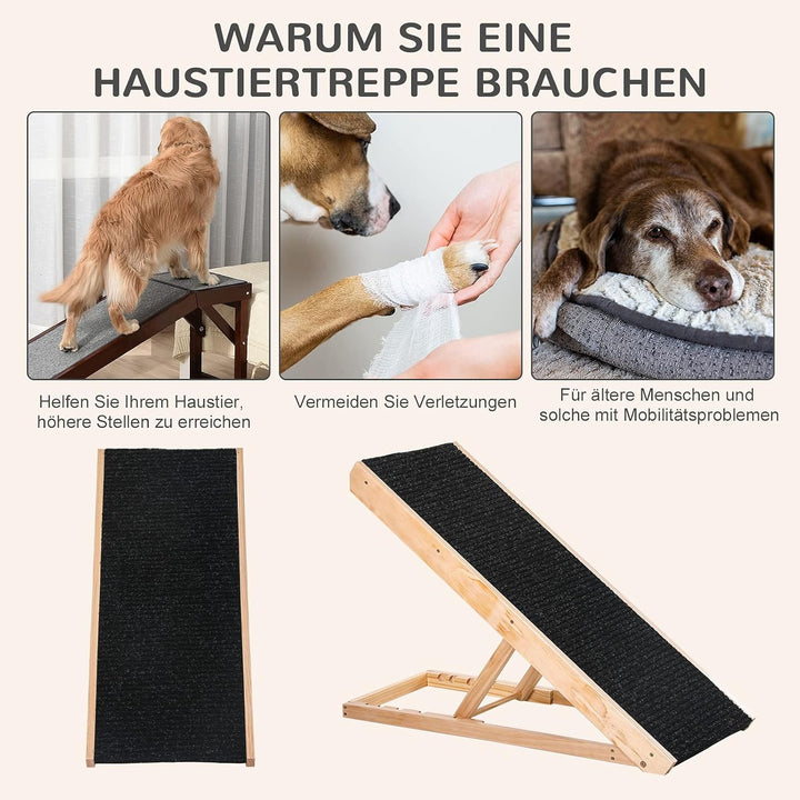 PawHut Hunderampe für Bett und Couch Faltbar Haustierrampe mit 4 Einstellbare Höhe von 26 bis 61 cm,