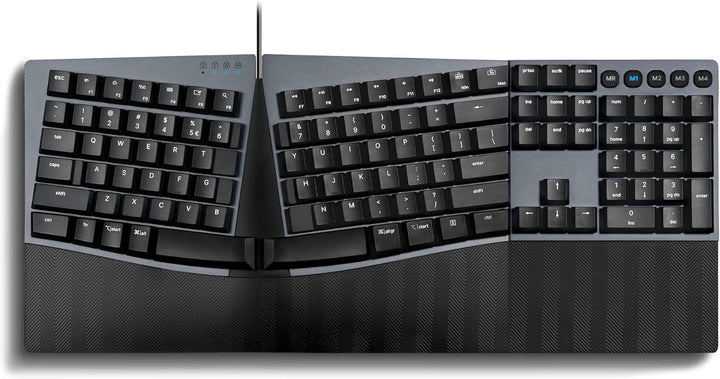Perixx PERIBOARD535BL Kabelgebundene ergonomische mechanische Tastatur in voller Grösse – Flache Bla
