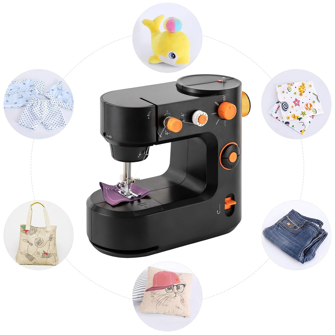 MINRS Mini-Nähmaschine mit Fusspedal (LED Licht, 5 Stichmuster, Fadenabschneider, Zwei-Wege-Nähen, A