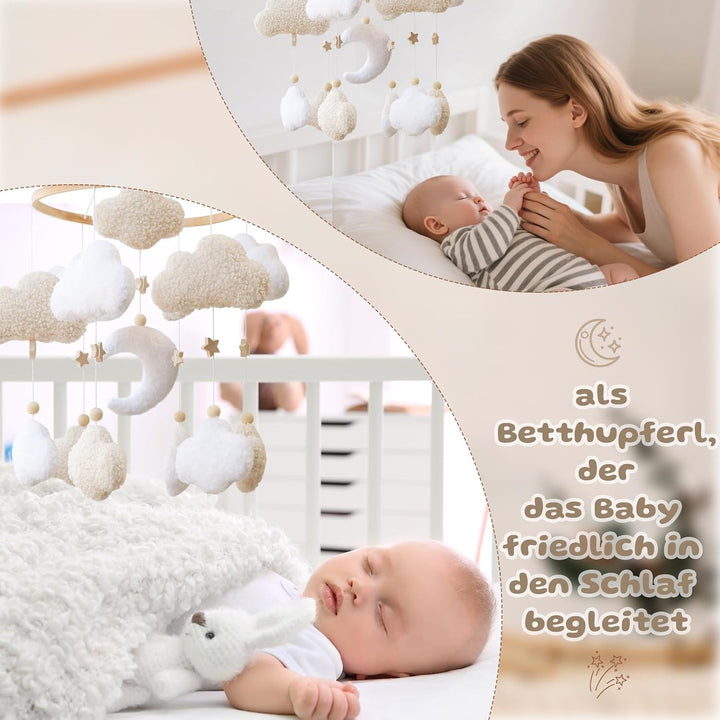 3D Wolken Mond Sterne Mobiles Baby, Babybett Mobile, Windspiele Baby Mobile Halterung Wickeltisch An
