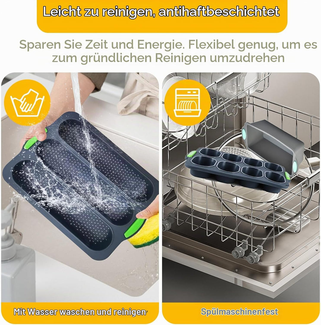 3 Stück Baguette Backform – Non-Stick &amp; Baguette-Backblech, Hitzebeständig Brotbackform Silikon für