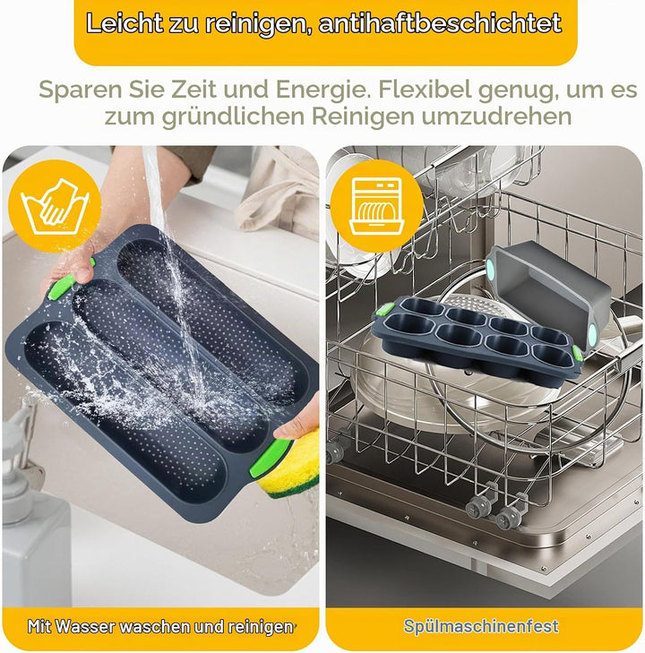 3 Stück Baguette Backform – Non-Stick &amp; Baguette-Backblech, Hitzebeständig Brotbackform Silikon für