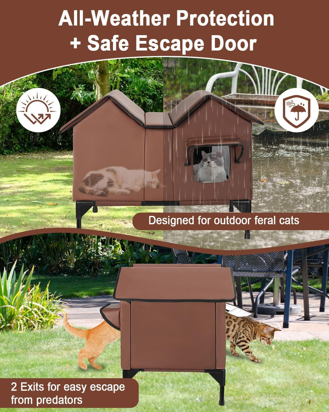 Outdoor Katzenhaus, Extra Large wasserdichtes Katzengehege mit erhöhter Basis, isoliertes Haustierha