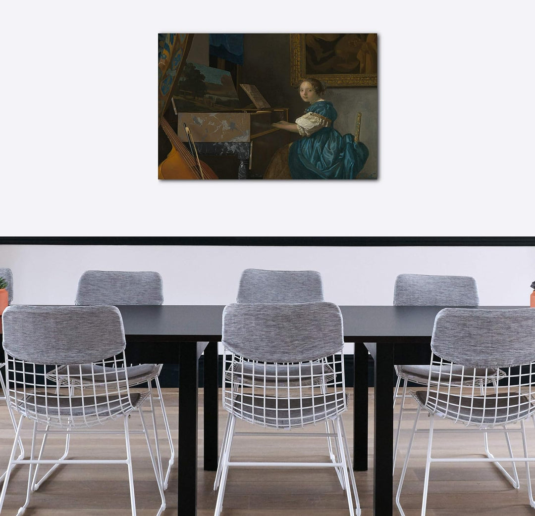 Printed Paintings Leinwand (60x80cm): Jan Vermeer - Sitzende Virginalspielerin (1672) 60x80 cm, 60x8