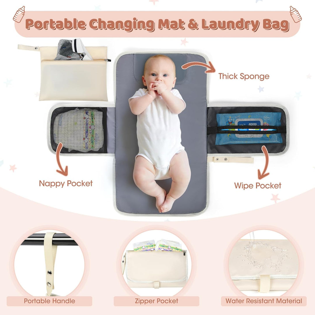 RAINSMORE Baby Wickelrucksack Gross Wickeltasche Rucksack mit Kinderwagengurten und Wickelunterlage