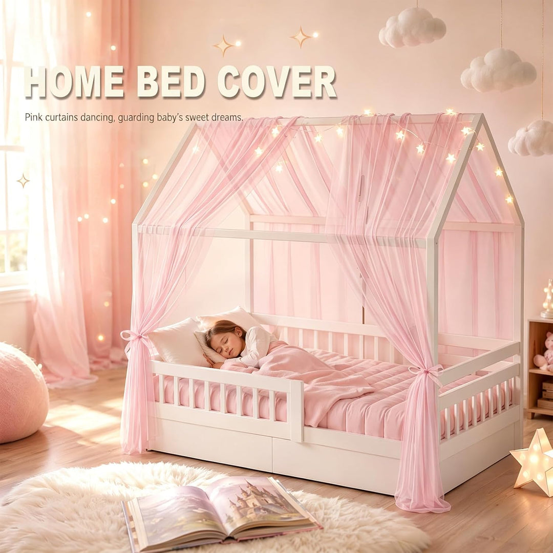 Hausbett Himmel Set, 2 Stück Betthimmel Hausbett für Hausbett Deko Mädchen & Jungen, Bett Vorhang Hi