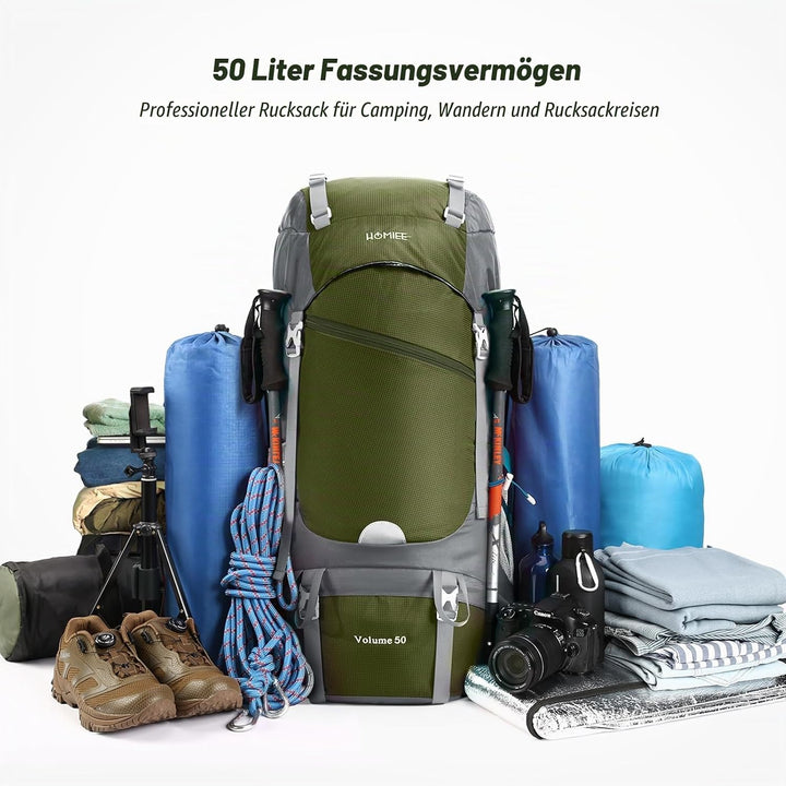 HOMIEE Wanderrucksack 50L, Herren Damen Wasserdichter Trekkingrucksack Reiserucksack Outdoor Wandern