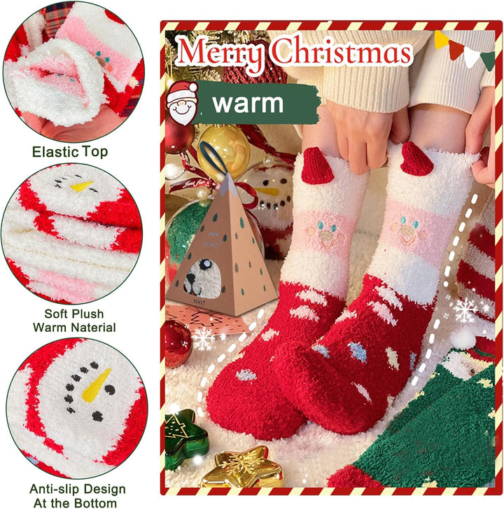 CZMAO 5 Paar Weihnachtssocken mit Geschenkbox, Weihnachten Socken, Weihnachtsmotiv Warm Festlicher B