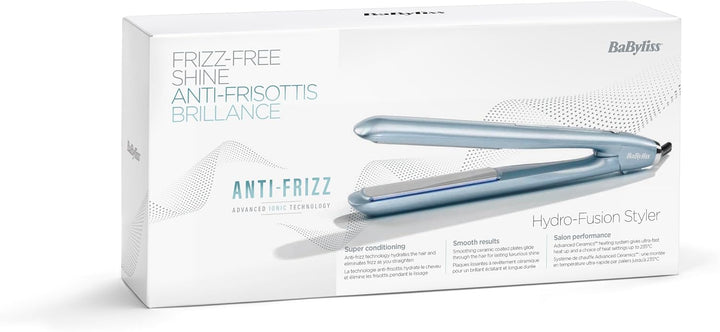 BaByliss Hydro Fusion Glätteisen mit dualer Ionen-Technologie mit Anti-Frizz Effekt, Haarglätter mit