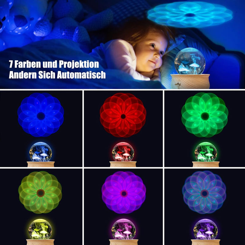 Wholede Kristallkugel Spieluhr, Hölzerne Spieluhren, Automatischer Farbwechsel Schneekugel, RGB Proj