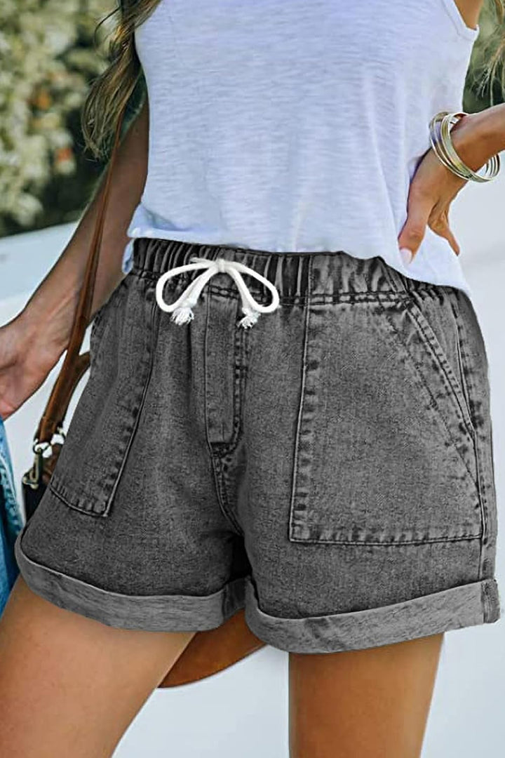 NEYOUQE Jeans Damen mit Taschen Einfarbig Shorts Damen Sommer Kurze Hose Damen S C-grau, S C-grau