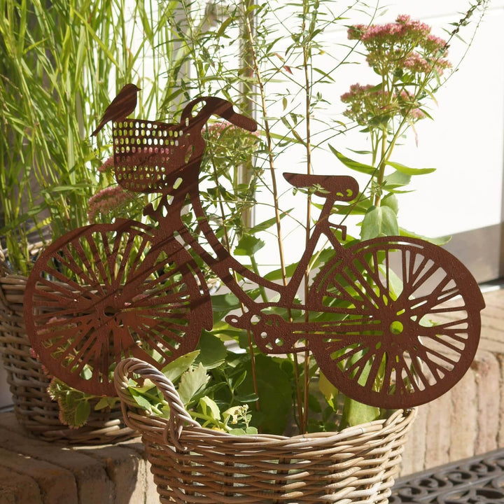 UNUS Garden Fahrrad Gartenstecker, Hollandrad Gartendeko Rostoptik, Roststecker aus Edelrost Metall,