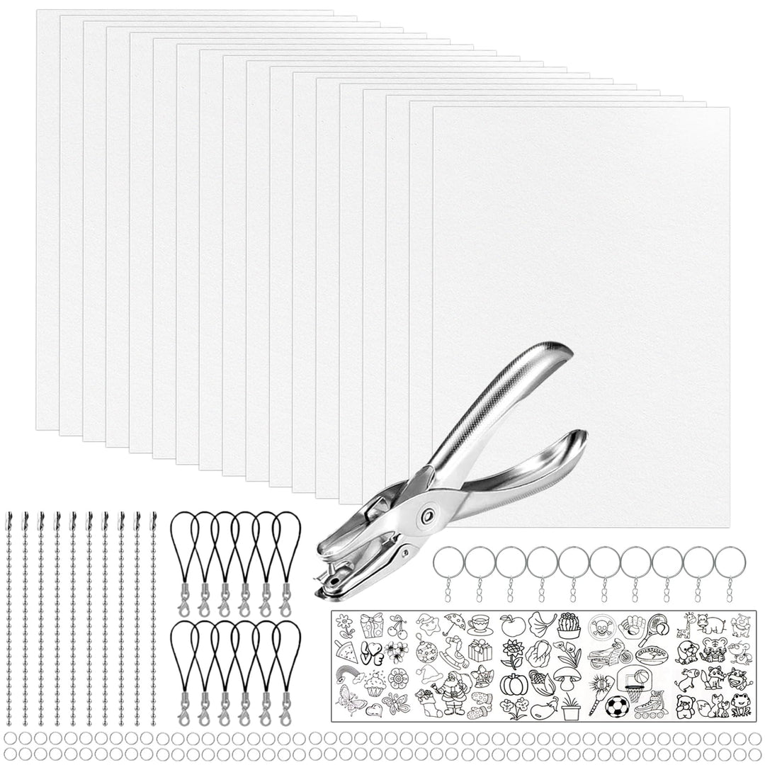REAQUE 182 Stück Schlüsselanhänger-Set aus Schrumpffolie,20x14.5cm Schrumpffolie zum Zeichnen, Baste