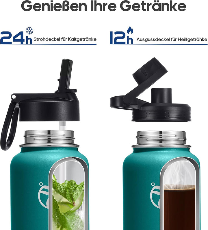 HydroPal Edelstahl Trinkflasche - 750ml, 1L, 1,2L, BPA-Frei, Kohlensäure geeignet, Isolierte flasche