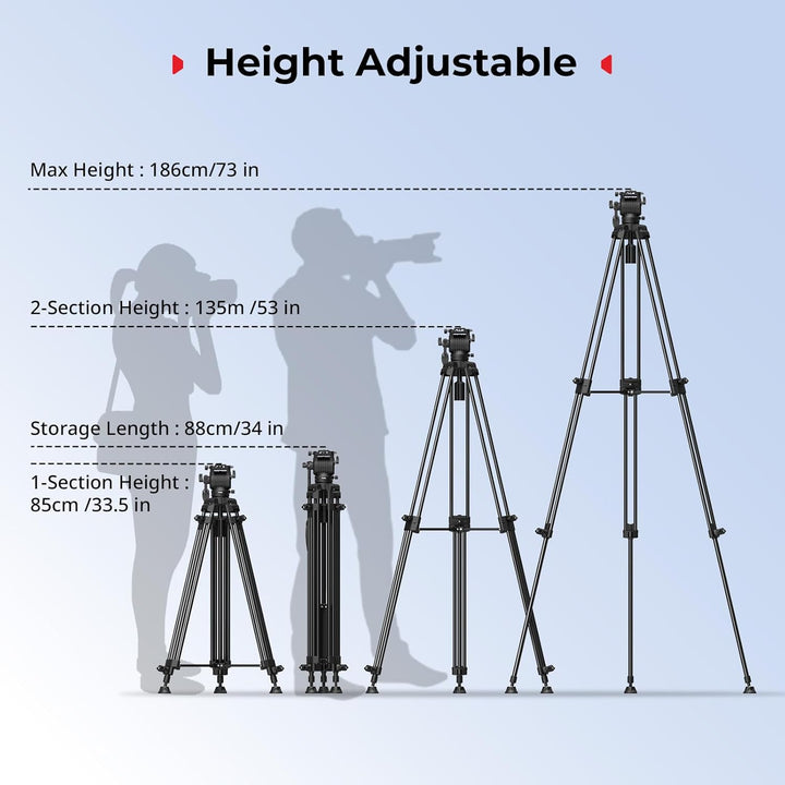 SMALLRIG 73''/186cm Heavy-Duty Videostativ aus Aluminiumlegierung, Max. Tragkraft 8kg (18 lbs), Gewi