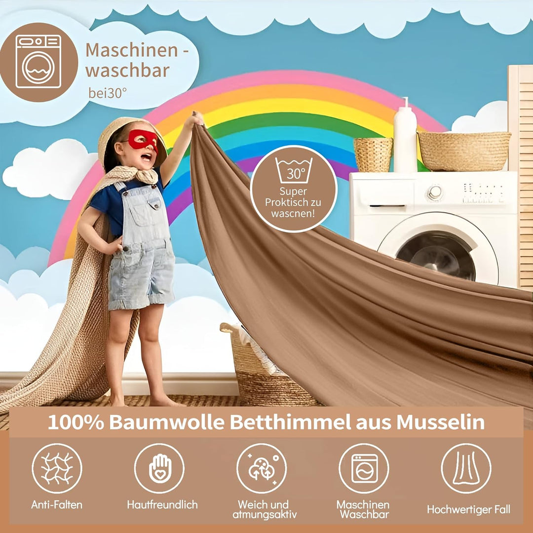 Hausbett Himmel Deko Set, Betthimmel Hausbett aus Musselin - 2 Betthimmel & 1 Wimpelkette, für Junge