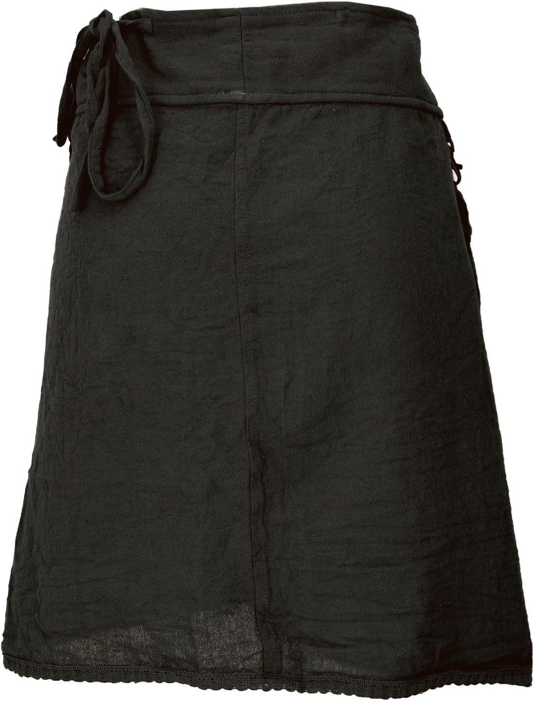 GURU SHOP Pixi Festival Boho Minirock, Natürlicher Ethno Wickelrock mit Tasche, Spitze, Damen Schwar