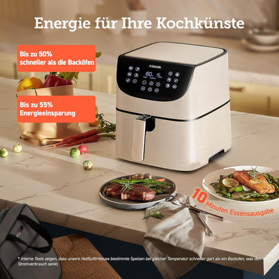 COSORI Heissluftfritteuse 5,5L XXL Weiss Friteuse Heissluft Fritteusen Air Fryer mit Digitalem LED-T