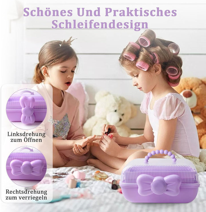 3 Etagen Schmuckbox Kinder, Haarschmuck Aufbewahrung Lila mit transparentem Deckel, 180 Grad Öffnung