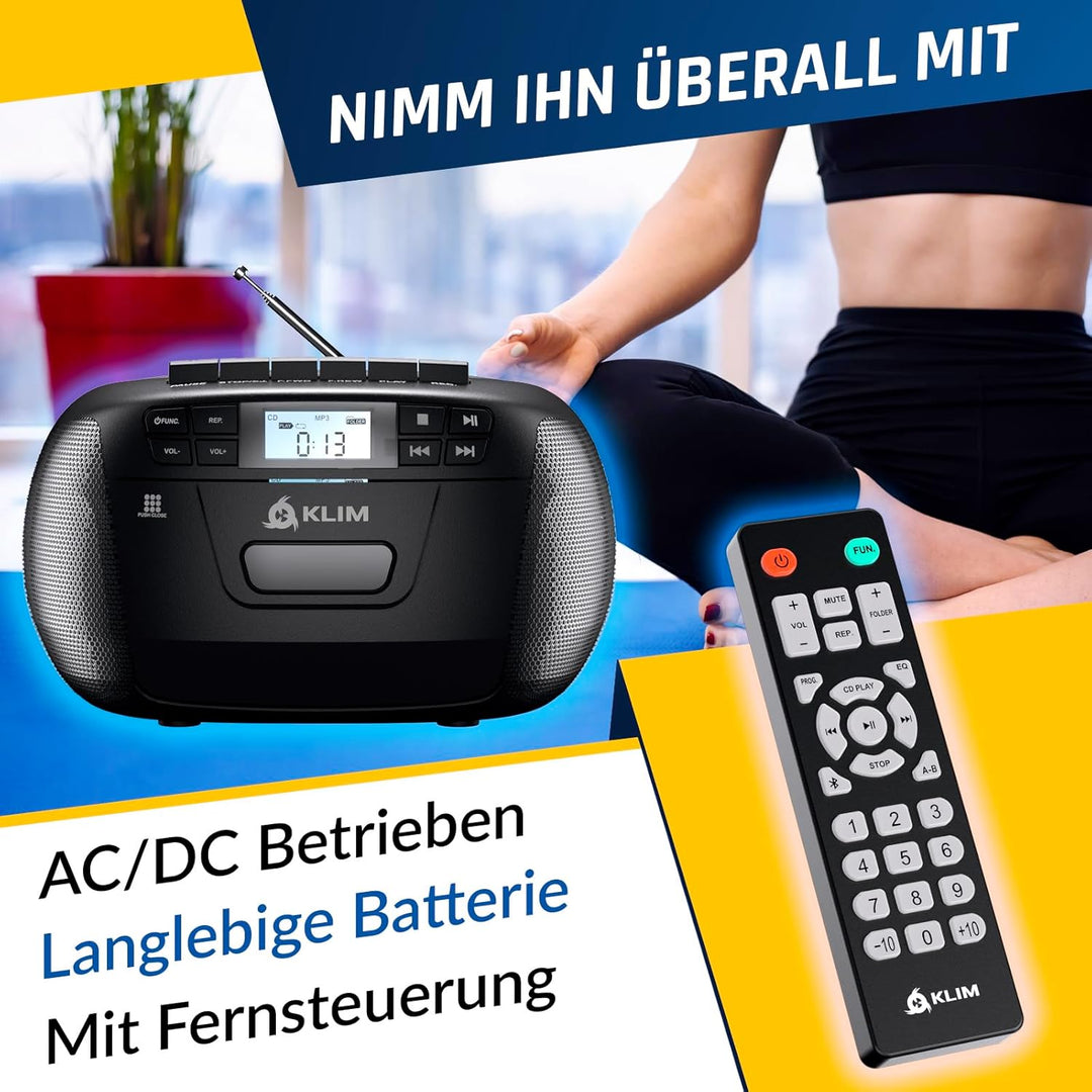 KLIM CD Player mit Kassette, Kassettenspieler, Kassettenrekorder, Radio mit CD und Kassette, CD Play