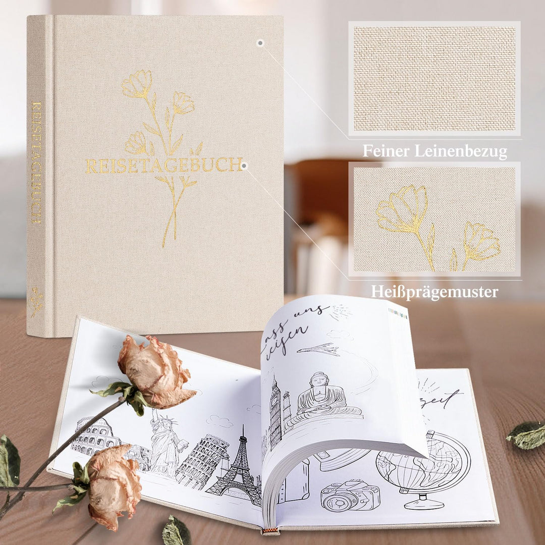 Lanpn Reisetagebuch Notizbuch für Frauen und Männer, Leinen Reisetagebuch zum Ausfüllen Fotobuch Rei