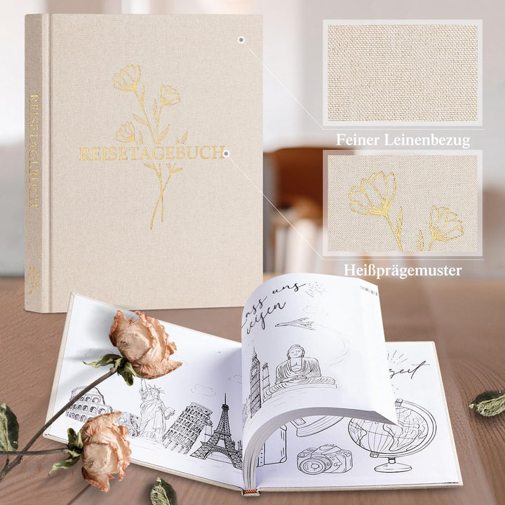 Lanpn Reisetagebuch Notizbuch für Frauen und Männer, Leinen Reisetagebuch zum Ausfüllen Fotobuch Rei