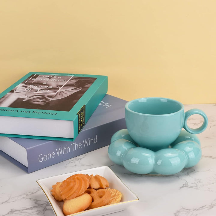 Koythin Keramik-Kaffeetasse, kreative niedliche Tasse mit Sonnenblumen-Untersetzer für Büro und Zuha