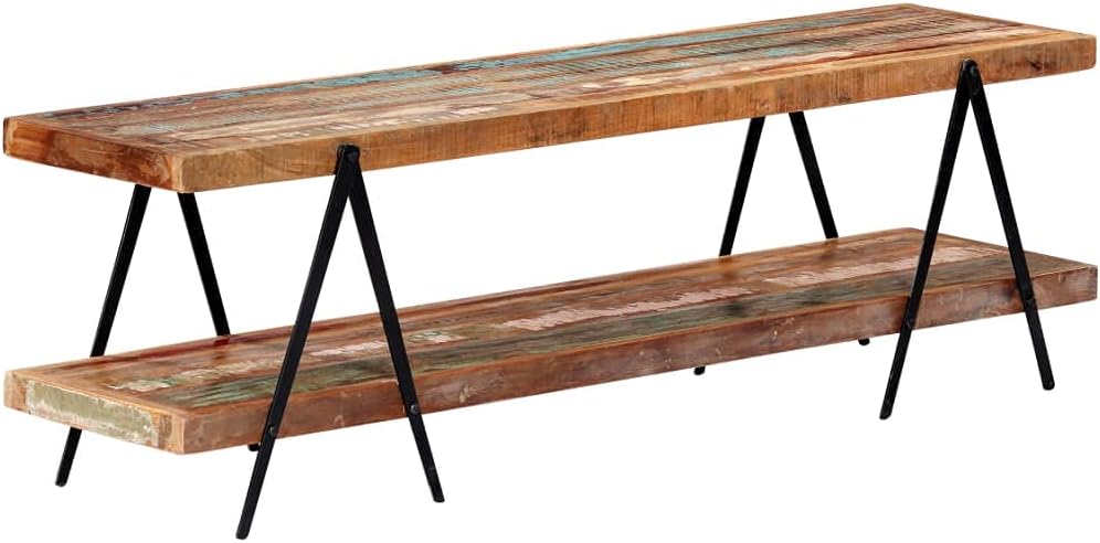 vidaXL Mangoholz Massiv TV Schrank mit 2 Regalen Handgefertig Lowboard Fernsehtisch Fernsehschrank H