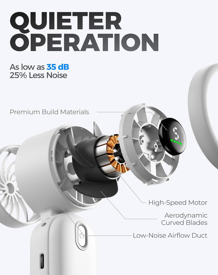 Diveblues 3-in-1 Handventilator Turbo Ventilator mit 4000mAh USB-Akku Aufladbar, 5 Stufen, Faltbar T