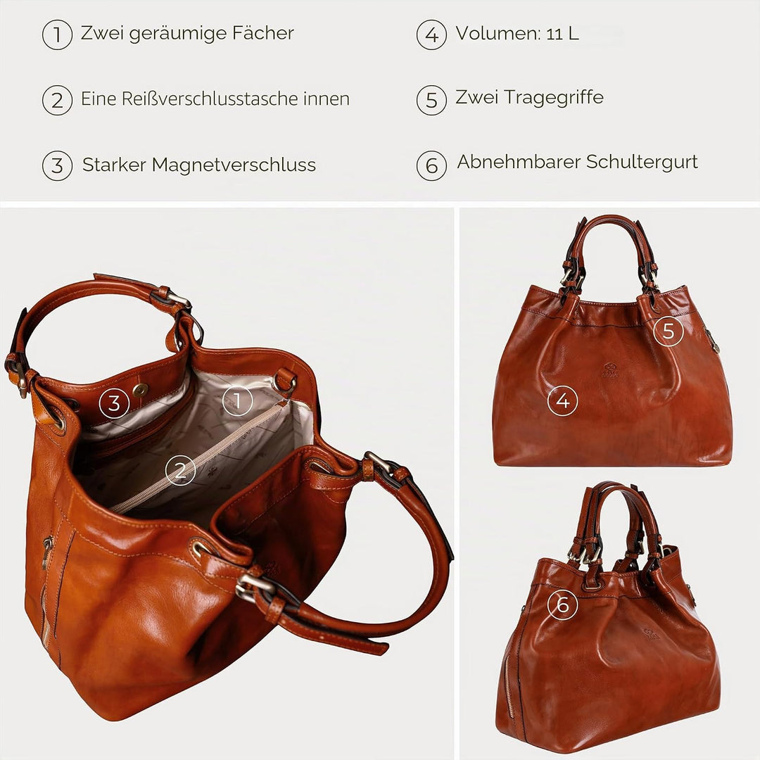 Time Resistance Schultertasche Damen - Handtasche aus Leder - Made in Italy - Tragetasche - Business