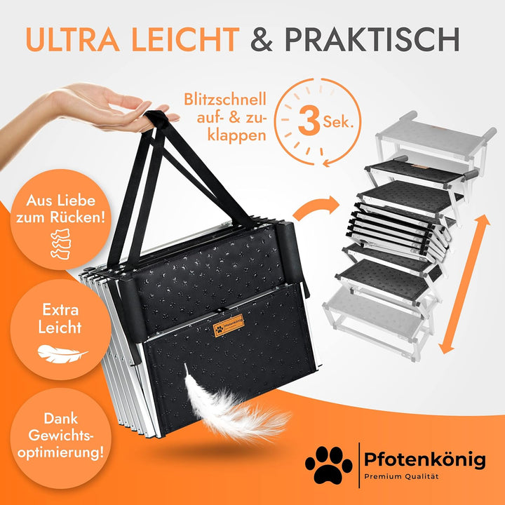 PFOTENKÖNIG® Hundetreppe Auto [bis 70kg] - ultraleichte Premium Hunderampe Auto klappbar - Einstiegs