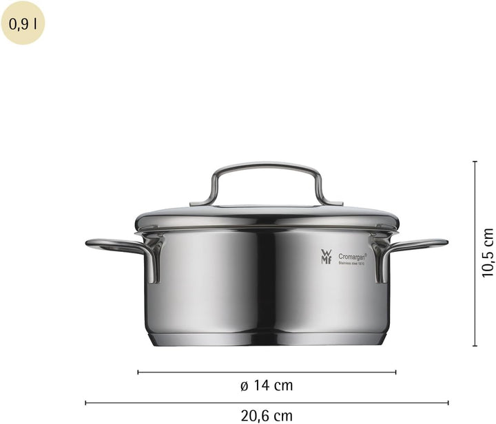 WMF Mini Kochtopf klein 14cm, kleiner Kochtopf, Metalldeckel, kleiner Topf, Bratentopf Induktion 0,9