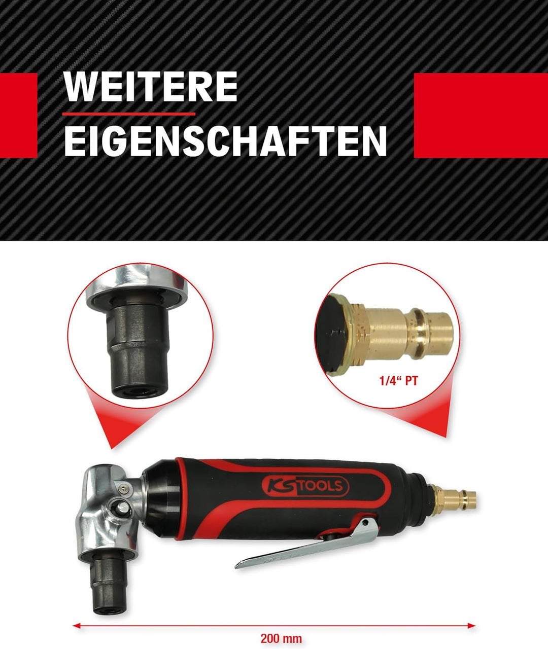 KS Tools Druckluft Winkelschleifer 515.5420 6mm I Druckluftschleifer mit Drehzahl-Regulierung I Für
