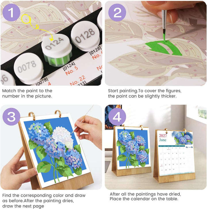 Tischkalender 2027 Malen nach Zahlen DIY Blumen Kalender zum Aufstellen Bastelset für Erwachsene mit