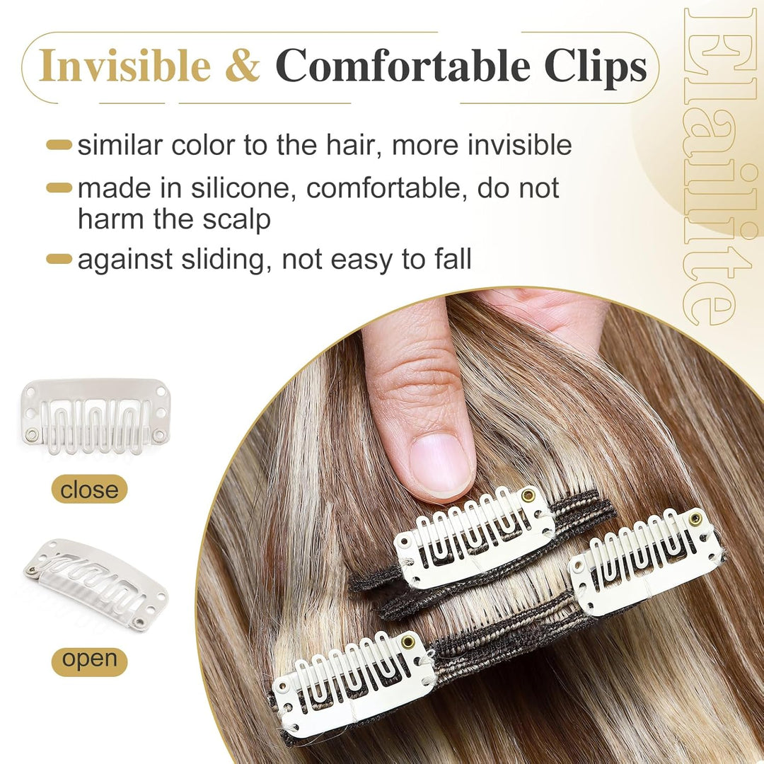 Elailite Clip in Extensions Echthaar Haarteile 100% Remy Haar Haarverlängerung Doppelt 8 Tressen dic