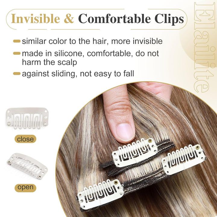 Elailite Clip in Extensions Echthaar Haarteile 100% Remy Haar Haarverlängerung Doppelt 8 Tressen dic