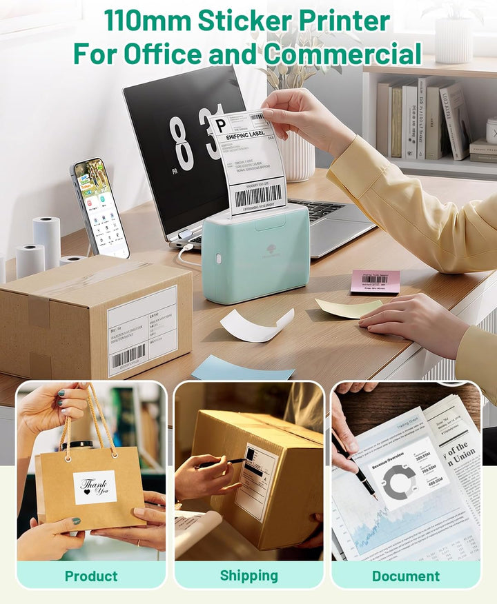 Phomemo M04S 300 DPI Mini Handy Sticker Thermodrucker – Tragbarer Bluetooth Drucker, 53/80/110 mm Dr