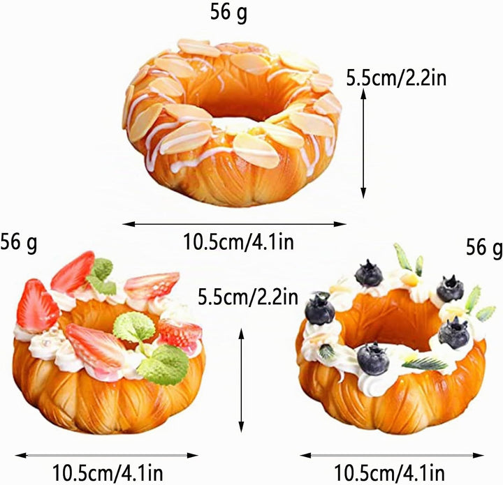 3 Pcs Gefälschte Kuchen Donut, Künstliche Obstkuchen, Fake Bread, Gefälschte Brot, Backwaren und Geb