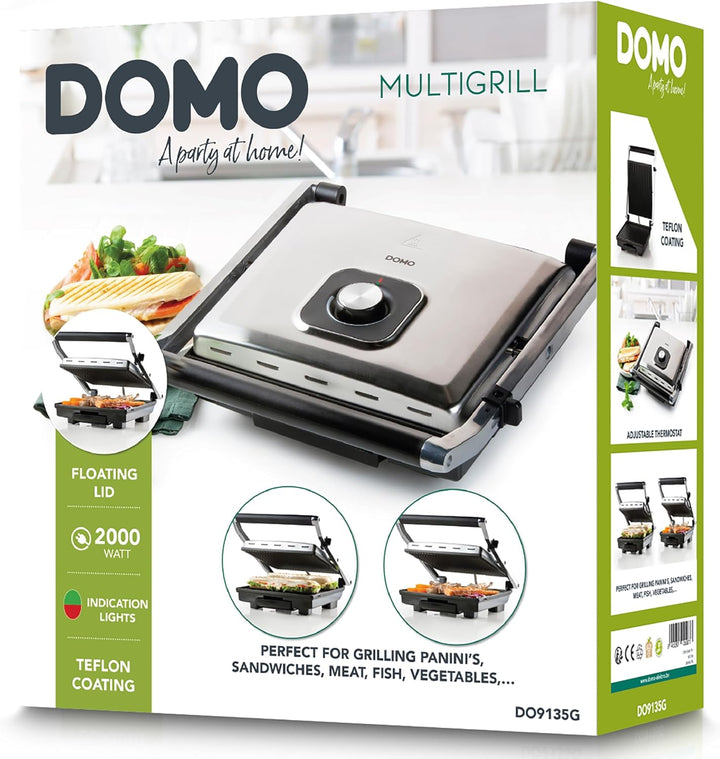 DOMO DO9135G Kontaktgrill - Edelstahl - Ideal zum Grillen von Paninis, Toasts, Fleisch, Fisch und Ge