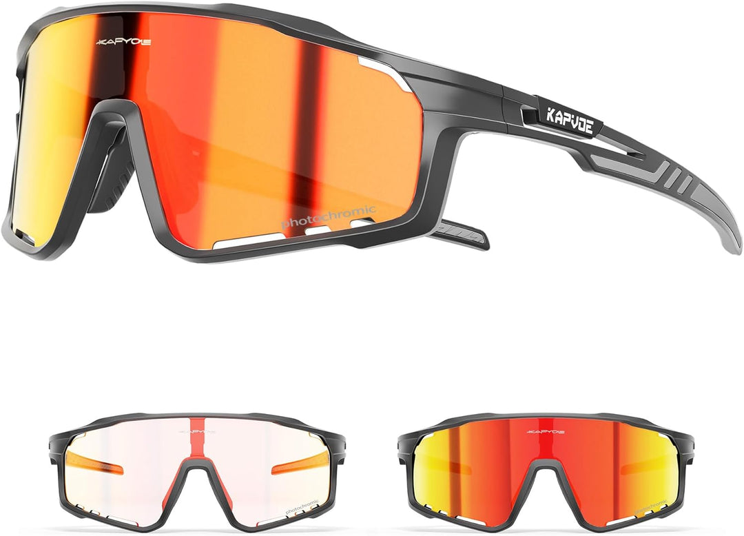 KAPVOE Photochromatische Fahrradbrille MTB Brille Selbsttönend Klar Radbrille Rennrad Sportbrille So