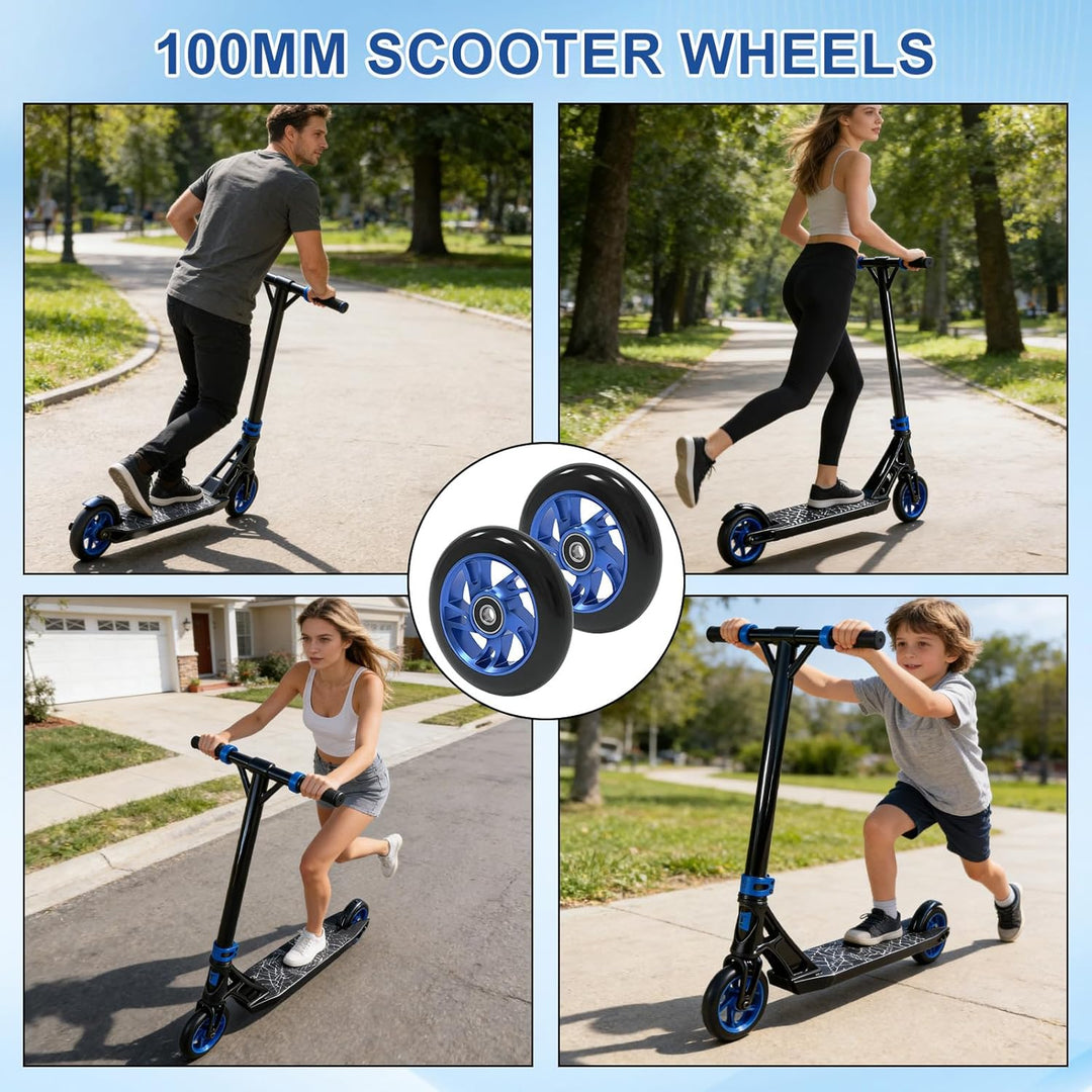 2 Stück 100mm Stunt Scooter Rollen Reifen Mit Felgen Aus Aluminiumlegierung Und Anti-Blockier, Scoot