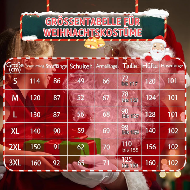 Ahititi Weihnachtsmann Kostüm für Männer Deluxe professioneller Santa-Anzug für Erwachsene 11 teilig